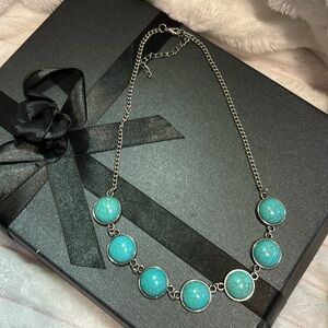 Womens Necklace Silver Tone Chain Turquoise Beaded Boho Costume Fashion Jewelry